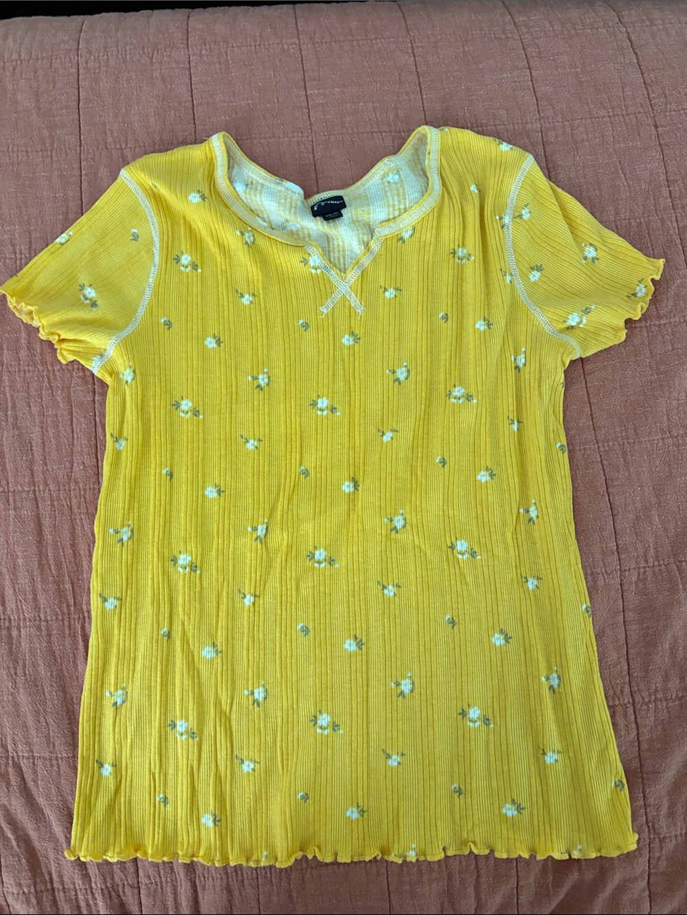 art class Yellow Ribbed Knit Top with White Detail